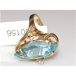 14K Gold Ring W/3ct Blue Topaz & Diamonds