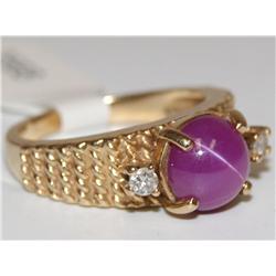 2.00Ctw Star Ruby & Diamonds Hand Made Ring