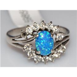 925 Silver Ring With Australian Opal & CZ'S
