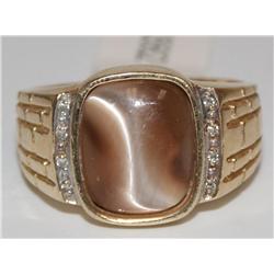 Brown Cat Eye & Diamonds Men's Ring