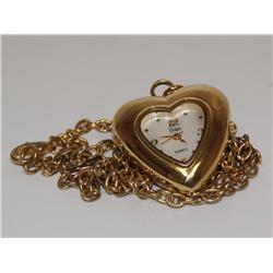 Gold Tone Chain & Heart Watch Pendant