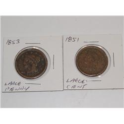 1851 & 1853 Large Cent  (Times the Money)
