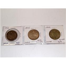 2-1942 $ 1945 India Rupee Silver Coins