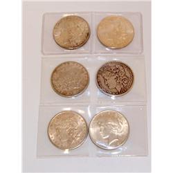1 Peace & 5 Morgan Silver Dollars