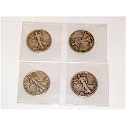4 Walking Liberty Half Dollars
