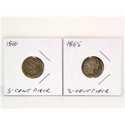 1865-66 US 3 Cent Coins (Times the Money)