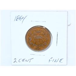 1864 US 2 Cent Coin Fine