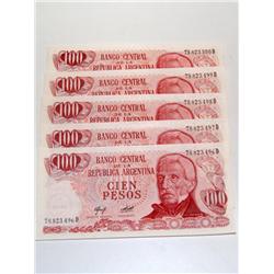 Argentina 100 Peso Notes In Sequence