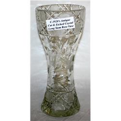 c. 1920's Antique Cut & Etched Crystal Vase