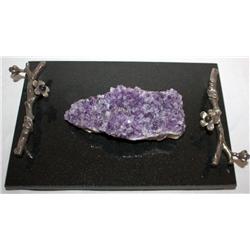 Natural Amethyst Geode Gemstone and Marble Tray