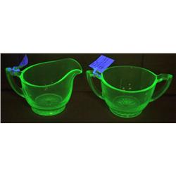 Vaseline Glass Cream & Sugar Bowl