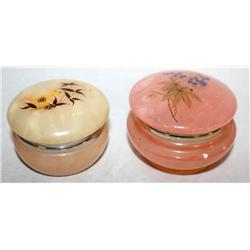 2 Genuine Hand Carved Alabaster Trinket Boxes