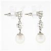 Image 3 : Vintage 14k White Gold 0.72 ctw Round Diamond & 7.5mm Pearl Drop Dangle Earrings