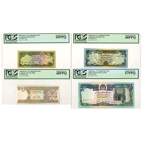 Afghanistan. Afghanistan Bank, 1979 to 2002, Issued Banknote Quartet.