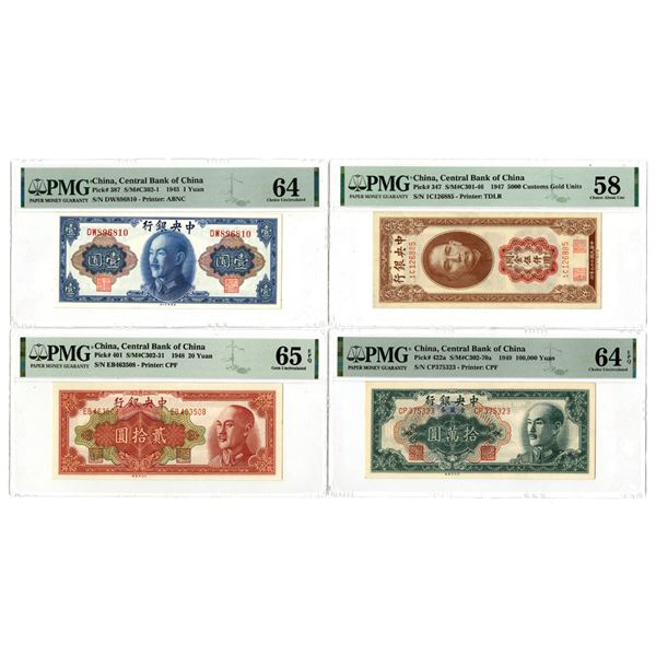 .China. Central Bank of China Issues, 1945–49 Issue Banknote Quartet.