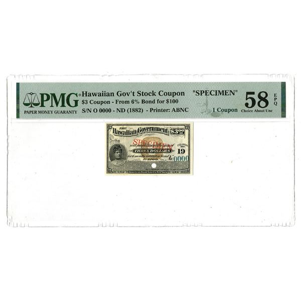 HI. Hawaiian Government, ND (1882), Specimen Stock Coupon.