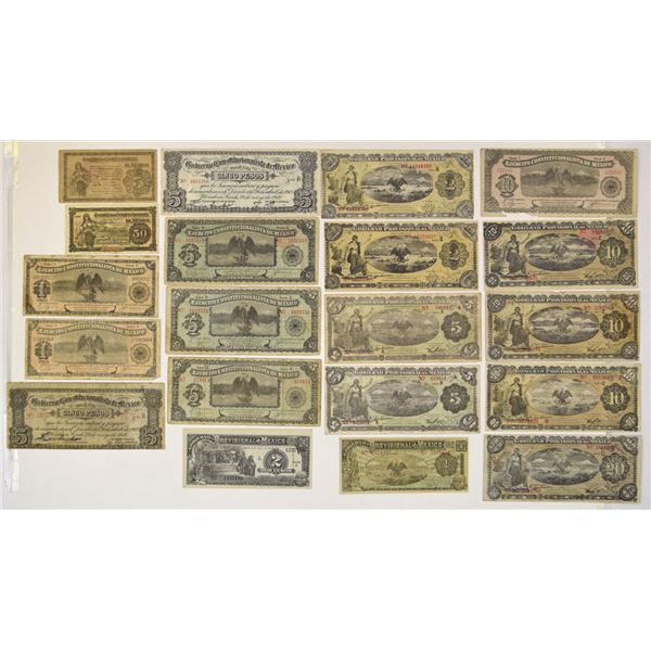 Mexico. Mexican Issued Banknote Assortment, 1913 to 1916
