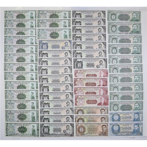 Paraguay. Banco Central del Paraguay, L.1952, Issued Banknote Assortment.