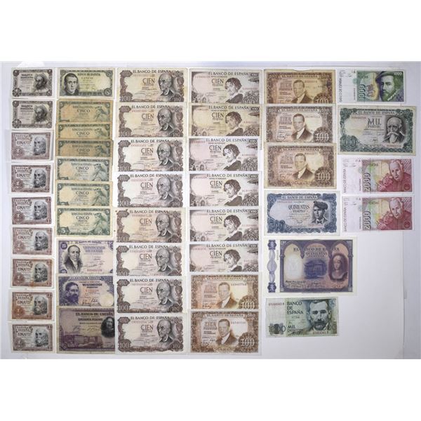 Spain. Bank of Spain, 1927 to 1992, Issued Banknote Assortment.
