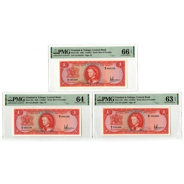 Trinida & Tobago. Central Bank of Trinidad & Tobago, L.1964, Issued Banknote Trio.