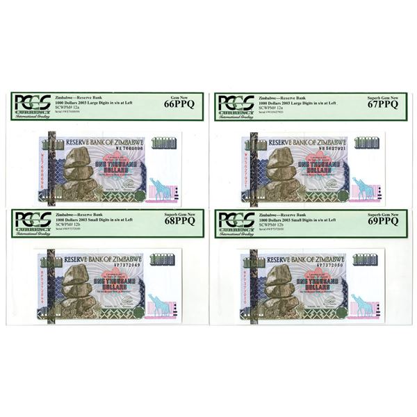 Zimbabwe. Reserve Bank of Zimbabwe, 2003, Issued Banknote Quartet.
