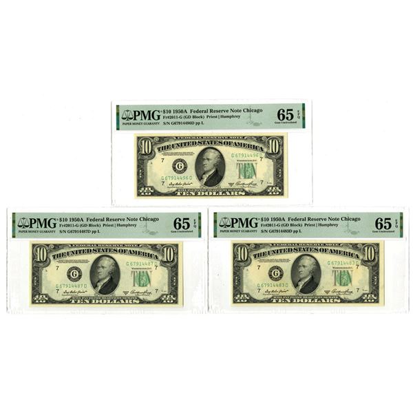 U.S., F.R.N., $10, Series of 1950A, Fr.# 2011-G, Issued Banknote Trio.