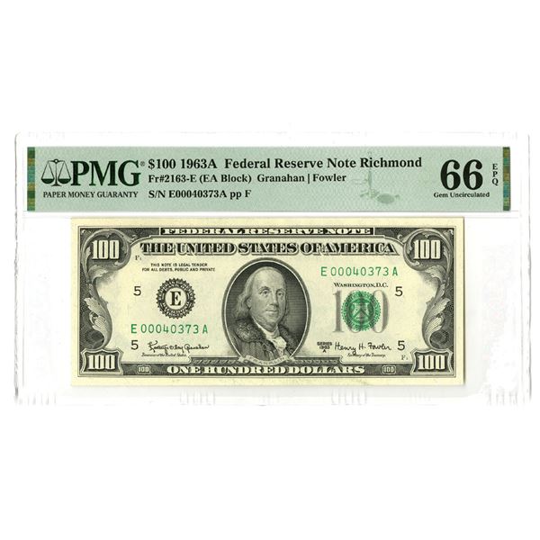 U.S., F.R.N., $100, Series of 1963A, Fr.#2163E, Issued Banknote.