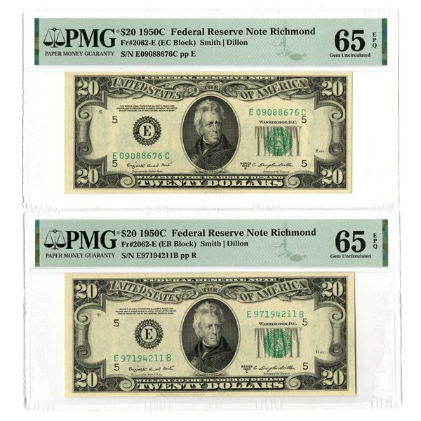 U.S., F.R.N., $20, Series of 1950C, Fr.# 2062-E, Issued Banknote Pair.