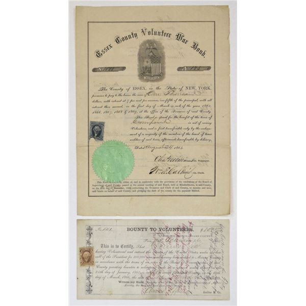 NY.OH., Civil War Volunteer War Bond and Bounty Certificate, 1864 to 1865.