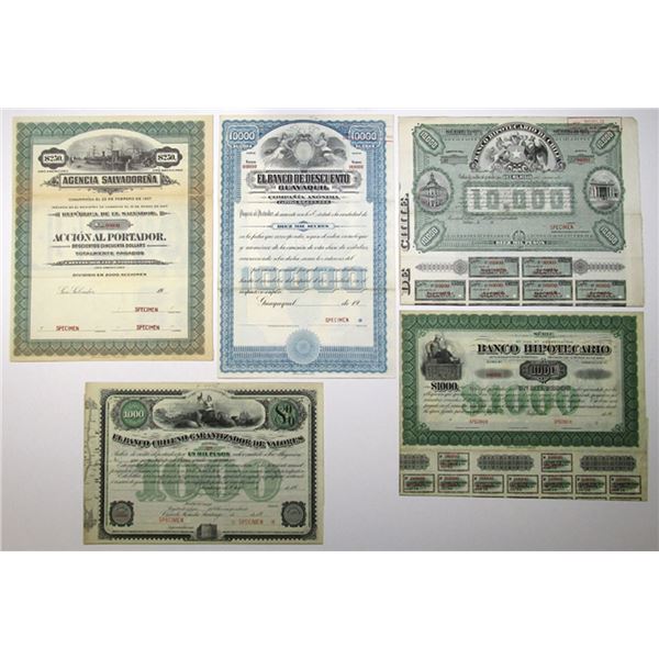 Chile, Ecuador, and El Salvador Specimen Bond Quintet, ca.1900-1930s