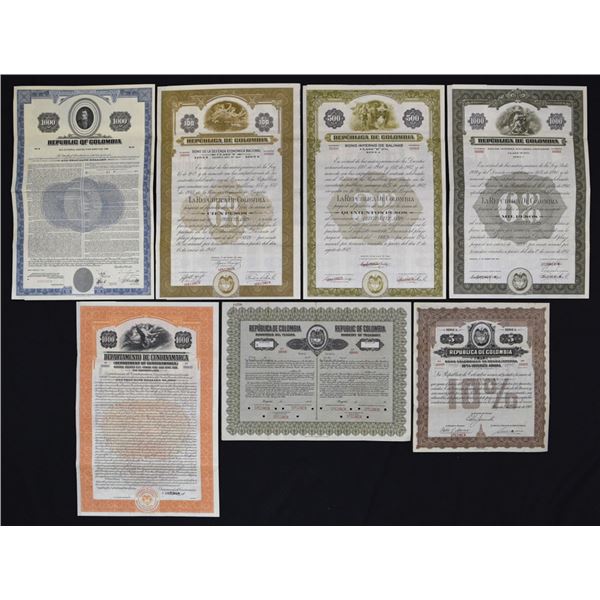Colombia. Republica de Colombia, 1919 to 1978, Specimen Bond Assortment.