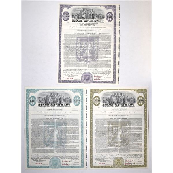Israel. State of Israel, Third Development Issue, 1967, Specimen Bond Trio.