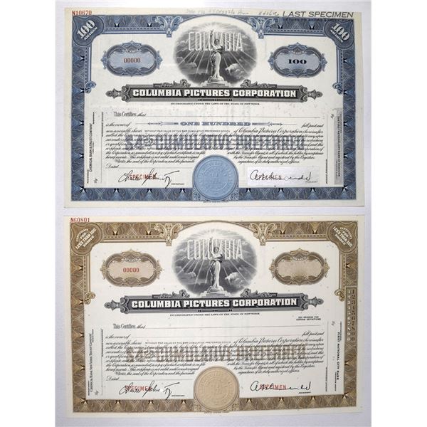 NY. Columbia Pictures Corp., ND (1930 to 1950s), Specimen Stock Pair.