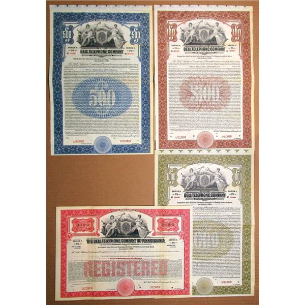 PA. Bell Telephone Company of Pennsylvania, 1920 Specimen Bond Quartet.