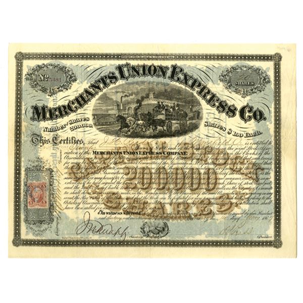 NY. Merchants Union Express Company, 1866 I/U Stock Certificate.