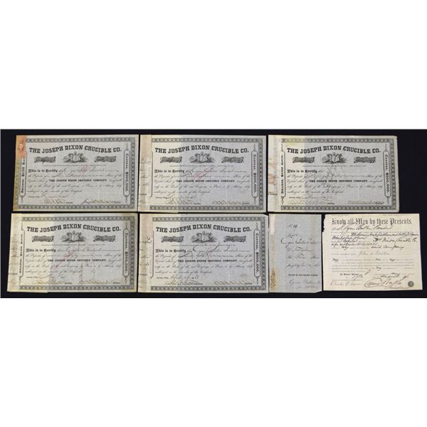 NJ. Joseph Dixon Crucible Co., ca.1868-70, I/C Stock Certificate Assortment