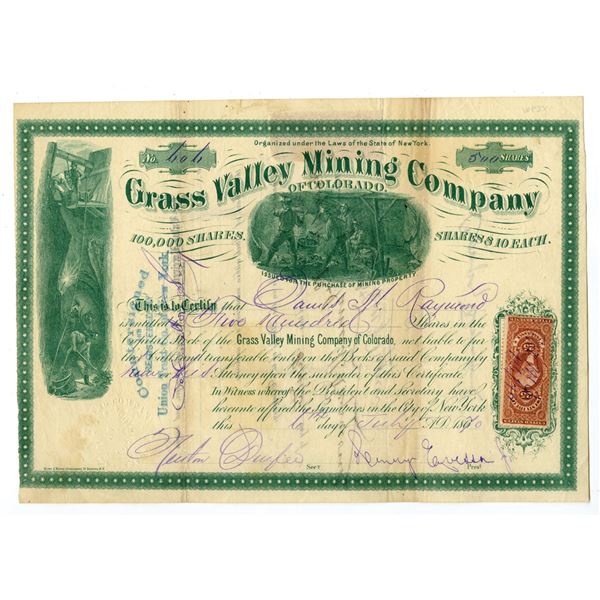 CO. Grass Valley Mining Company of Colorado, 1866 I/U Stock Certificate