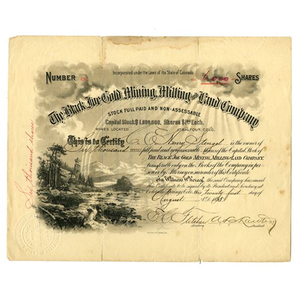 CO. Black Joe Gold Mining, Milling and Land CO., 1895, I/U Stock Certificate.