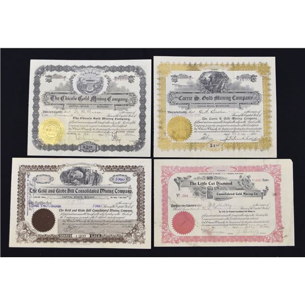 CO. Cripple Creek Collection of 4 Mining  Stock Certificates, ca.1899-1902.