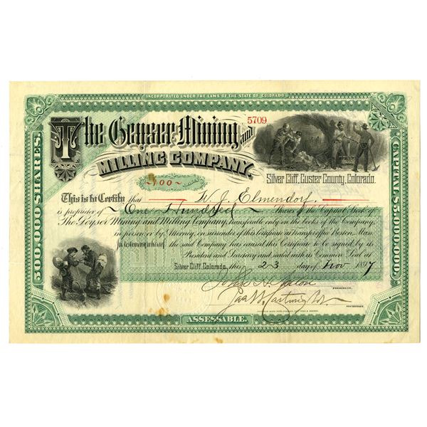 CO. Geyser Mining and Milling Company, 1881 I/U Stock Certificate