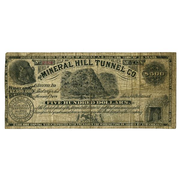 CO. Mineral Hill Tunnel Co., ca. 1880s I/U Stock Certificate