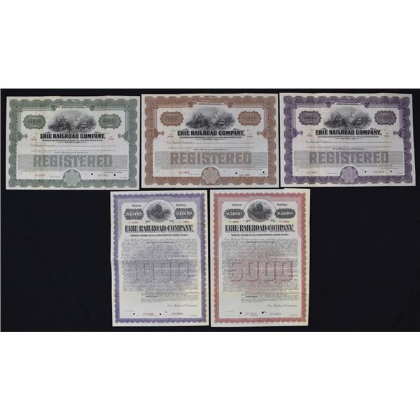 NY. Erie Railroad Co., 1914 to 1930, Specimen Registered and Coupon Gold Bond Assortment.