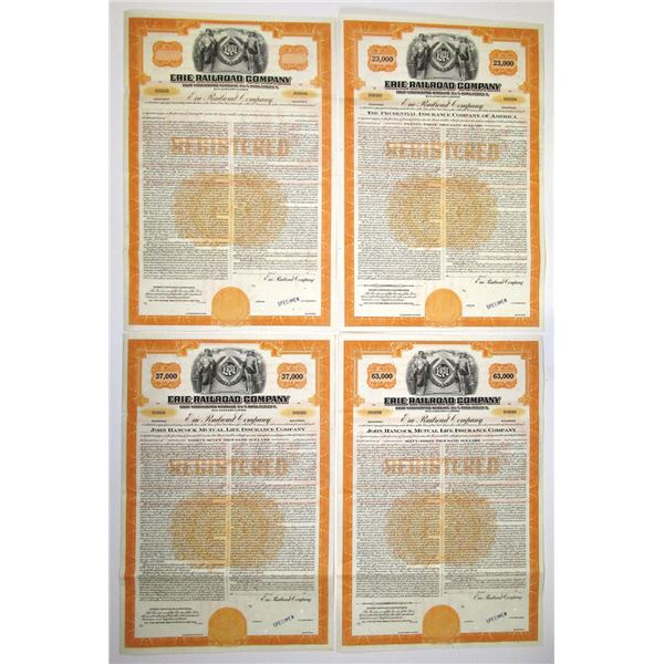 NY. Erie Railroad Co., ND (1945), Specimen Series F or G, 3 1/8% Registered Vertical Bond Quartet.