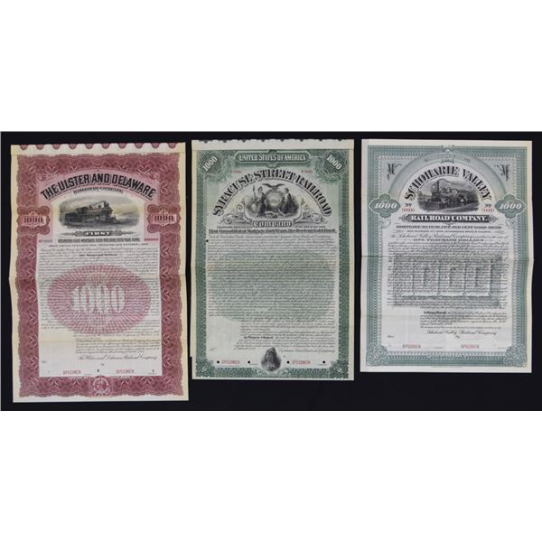 NY. New York Railroads, 1892 to 1902, Specimen Bond Trio.