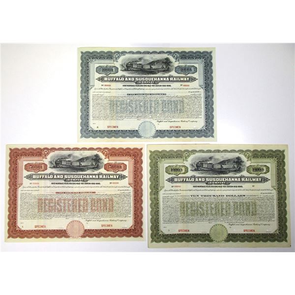 PA. Buffalo and Susquehanna Railway Co., 1903, Specimen Registered Gold Bond Trio.