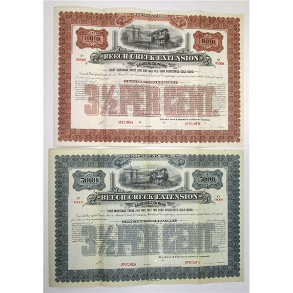 PA. Beech Creek Extension Railroad Co., 1901, Specimen Registered Gold Bond Pair