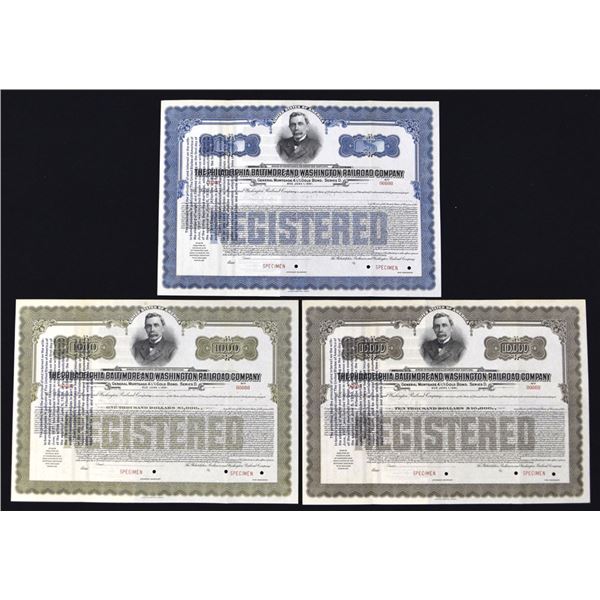 PA. Philadelphia, Baltimore and Washington Railroad Co., 1931, Specimen Registered Bond Trio