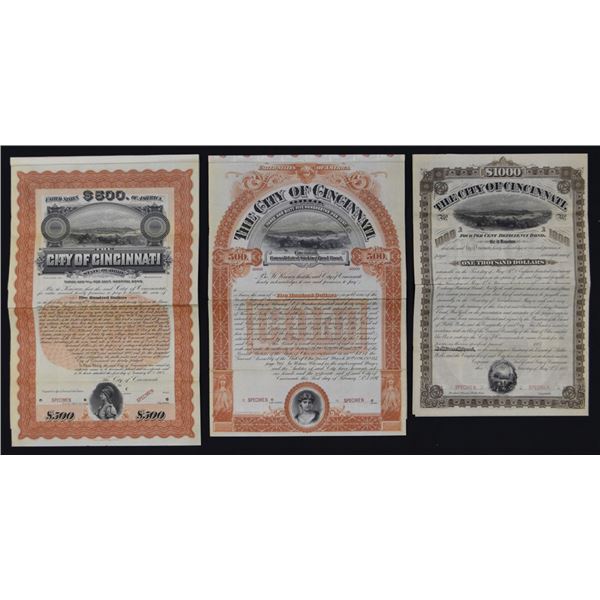 OH. City of Cincinnati, 1885 to 1903, Specimen Bond Trio.