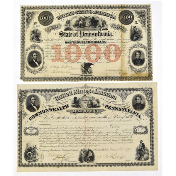 PA. U.S.A., 1861 and 1872, Issued Pennsylvania Loan Pair.