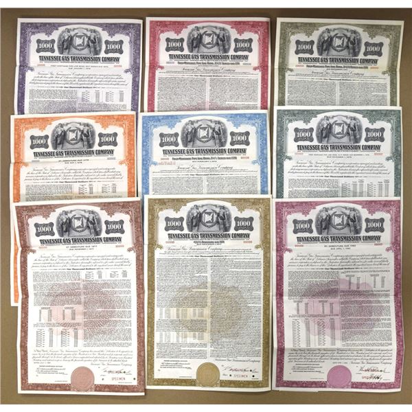 DE. Tennessee Gas Transmission Co., 1951 to 1962, Specimen Bond Group of 9.